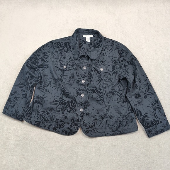 Bamboo Traders Whimsigoth Flocked Velvet Floral Jacket 1X Black Goth Cotton — photo 2